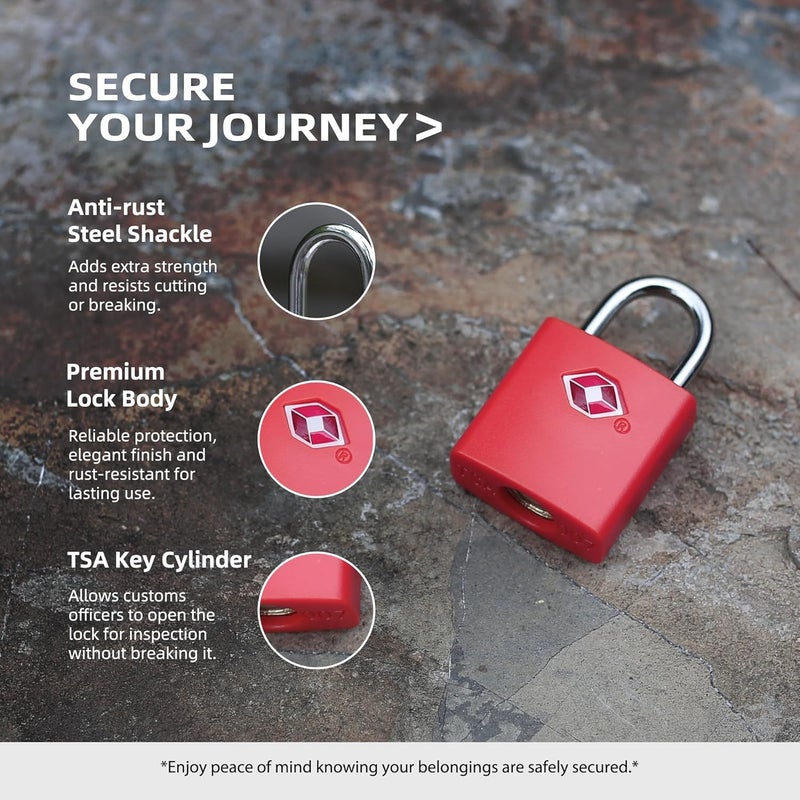 UP Security TSA Locks for Luggage with Key, Travel Luggage Locks TSA Approved 4 Pack, Small Padlock with Key, Same Keyed Mini Padlock for Suitcase, Backpack, Bag, Purse, Tent, Zipper, Tool Box (Red) - Image 2